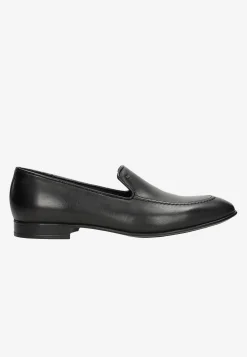 Czarne wsuwane loafersy męskie apron toe