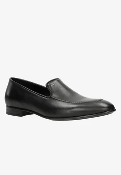 Czarne wsuwane loafersy męskie apron toe