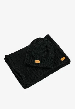 Czarny komplet z wełny merino - czapka + szalik
