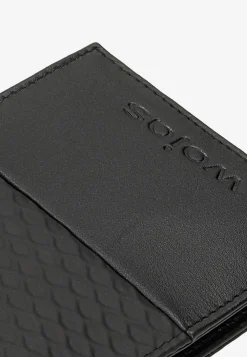 Czarny portfel męski z ciekawą fakturą i ochroną antykradzieżową RFID