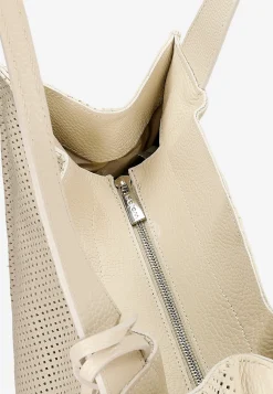 Duża beżowa shopperka ze skóry licowej