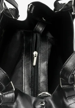Duża czarna torebka damska z dwoiny foliowanej