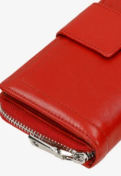 Duży czerwony portfel ze skóry licowej z RFID