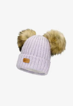 Fioletowy zestaw BARTEK 85603-86 z wełną merino - czapka z dwoma pomponami i komin