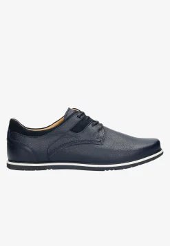 Granatowe półbuty męskie typu sneakers ze skóry licowej