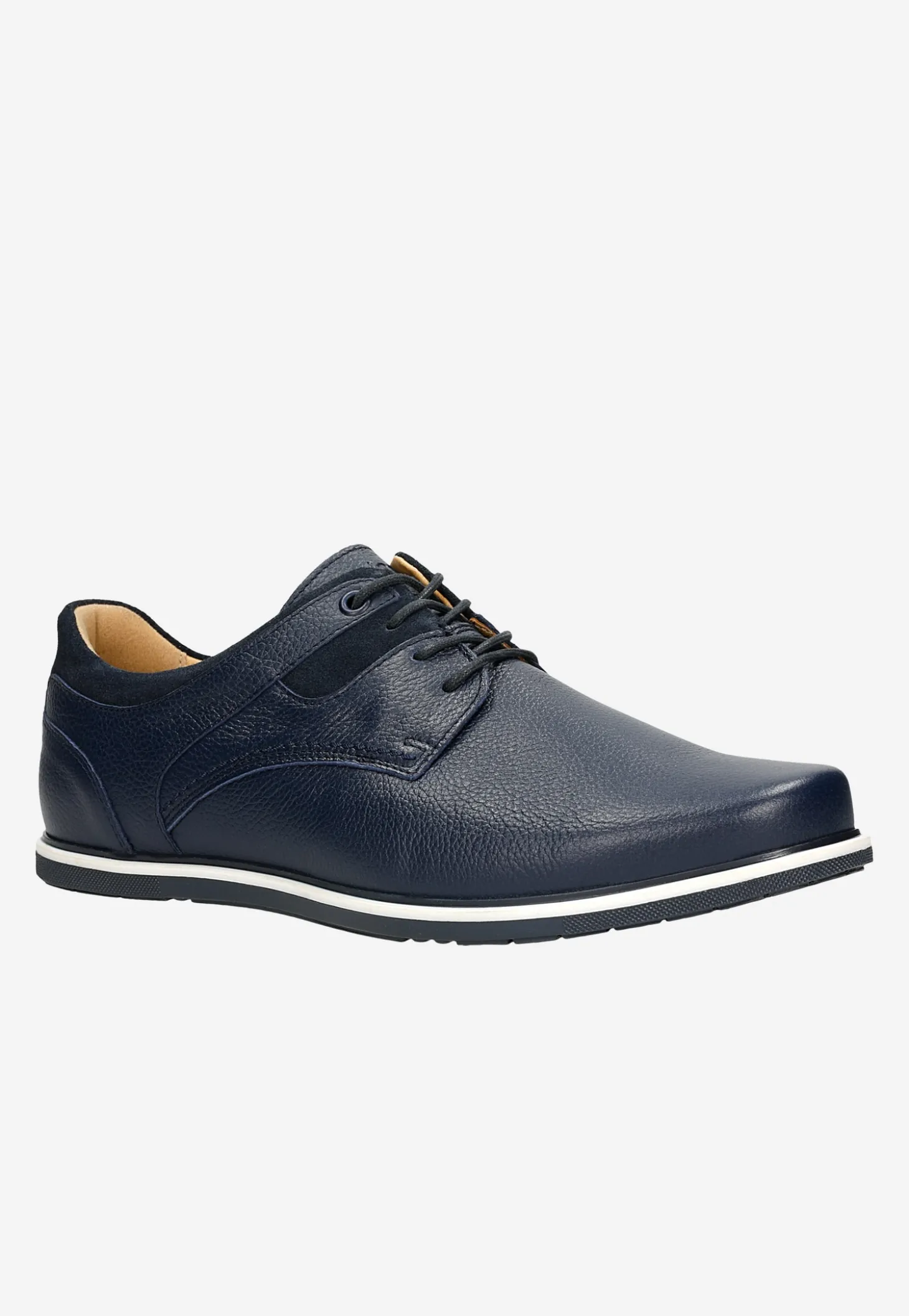 Granatowe półbuty męskie typu sneakers ze skóry licowej