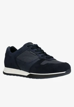 Granatowe sneakersy męskie z łączonych skór