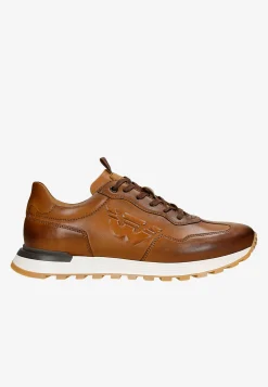 Jasnobrązowe sneakersy męskie ze skóry licowej