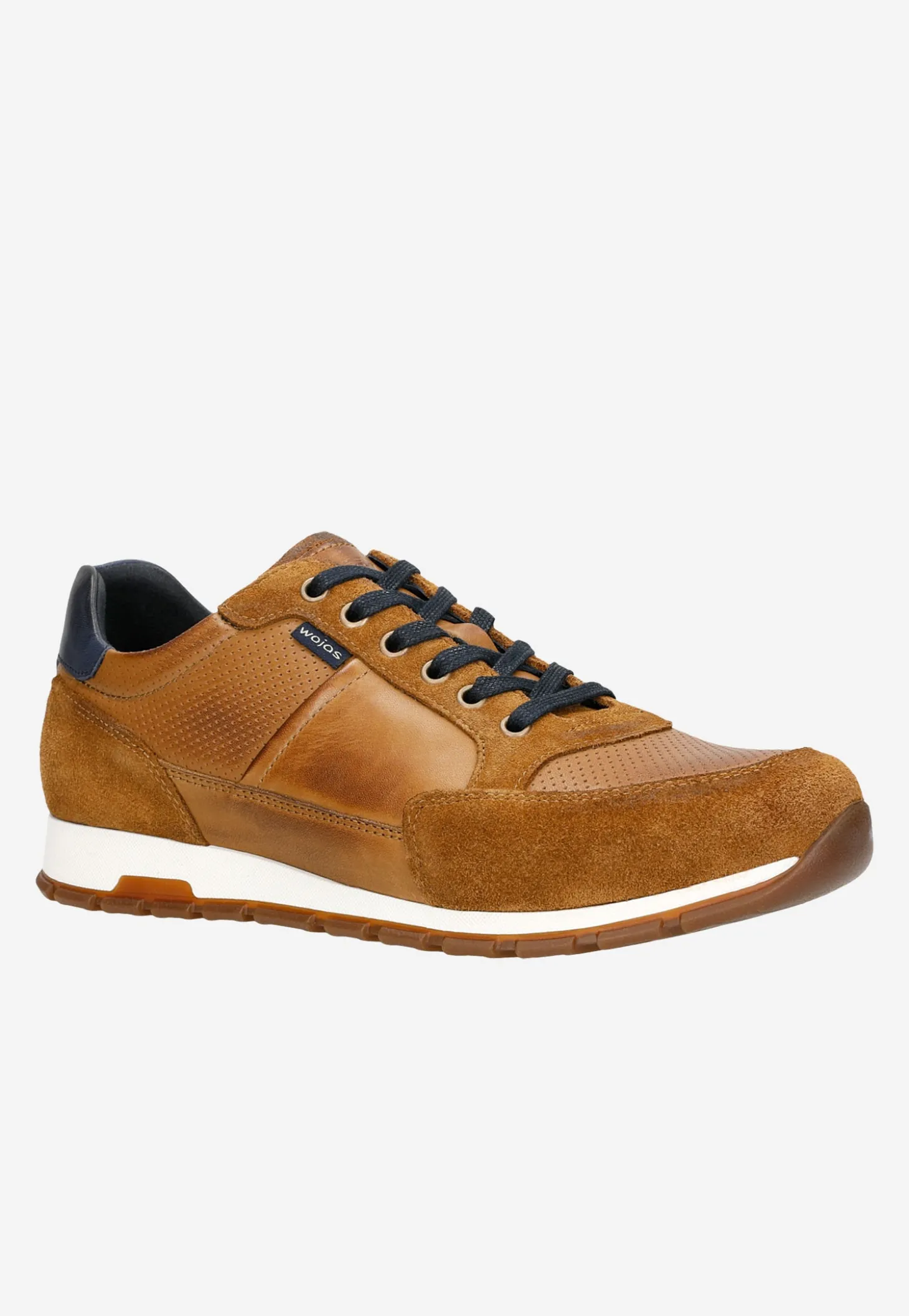 Jasnobrązowe sneakersy męskie z granatowymi akcentami