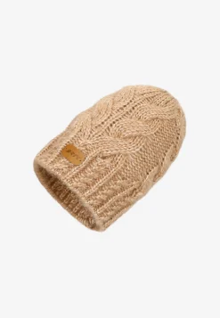 Jasnobrązowy zestaw BARTEK z wełny merino 85604-82, czapka + komin