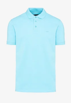 Jasnoniebieskie bawełniane polo męskie z haftowanym logo