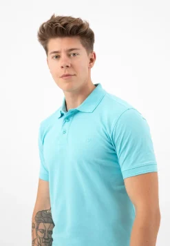 Jasnoniebieskie bawełniane polo męskie z haftowanym logo