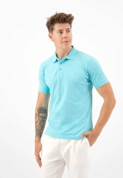 Jasnoniebieskie bawełniane polo męskie z haftowanym logo