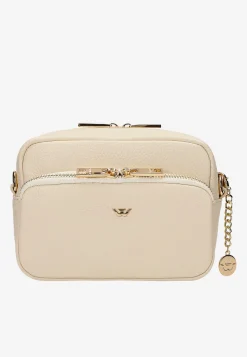 Mała skórzana torebka crossbody bag w kolorze beżowym