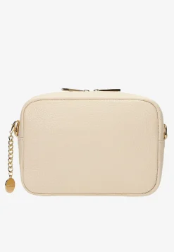 Mała skórzana torebka crossbody bag w kolorze beżowym