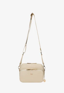 Mała skórzana torebka crossbody bag w kolorze beżowym