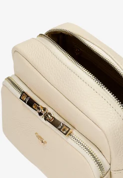 Mała skórzana torebka crossbody bag w kolorze beżowym