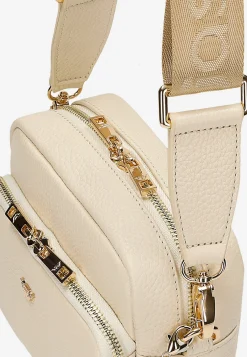 Mała skórzana torebka crossbody bag w kolorze beżowym