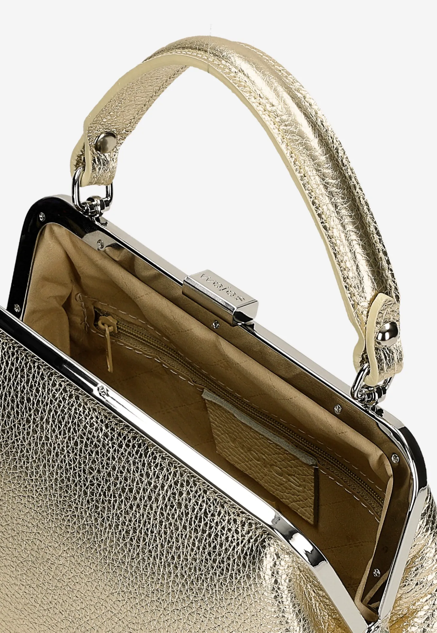 Mała złota torebka typu frame bag