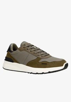 Męskie sneakersy RELAKS z kontrastową podeszwą i wstawkami z dwoiny welurowej