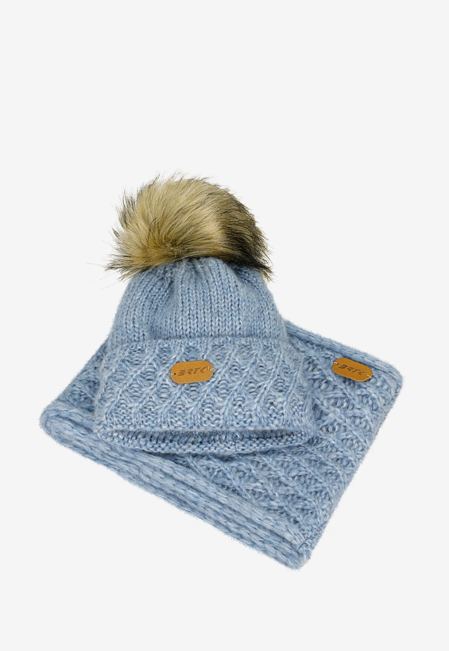 Niebieski komplet czapka + komin BARTEK 85602-86 z wełny merino