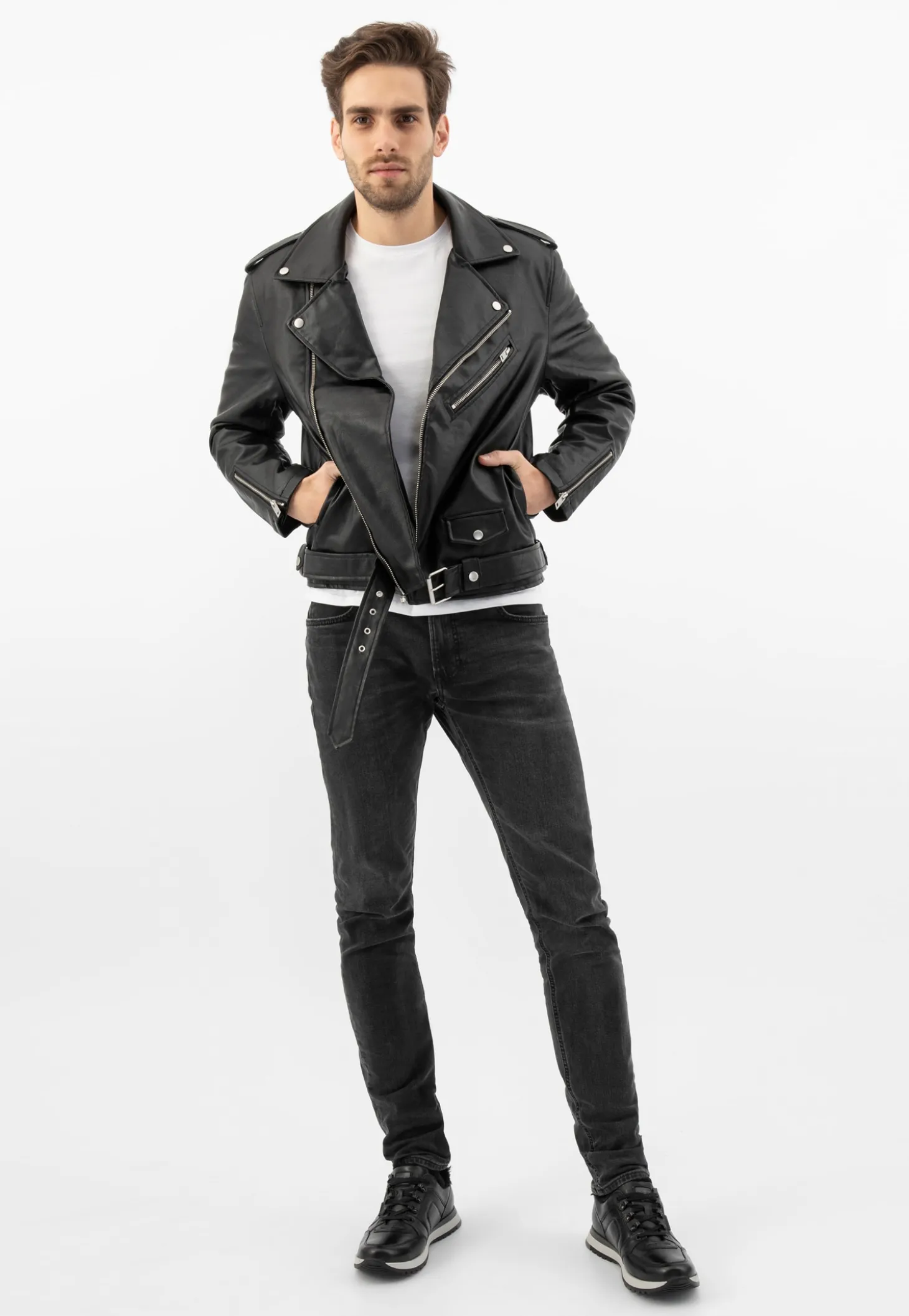 Ocieplane sneakersy męskie ze skóry licowej