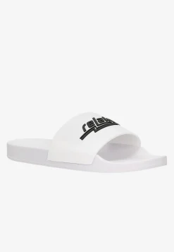 RELAKS białe klapki damskie z kontrastowym logo