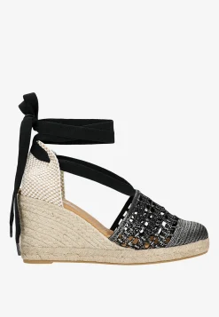 RELAKS boho sandały na koturnie w stylu espadryli z wiązaniem na kostce