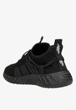 RELAKS czarne sneakersy siateczkowe na czarnej podeszwie