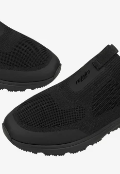 RELAKS Czarne wsuwane sneakersy siateczkowe