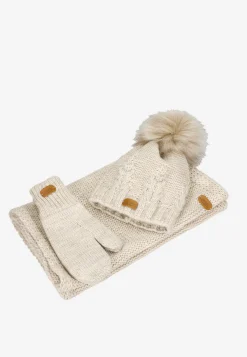 RELAKS zestaw czapka + komin + rękawiczki w kolorze beżowym