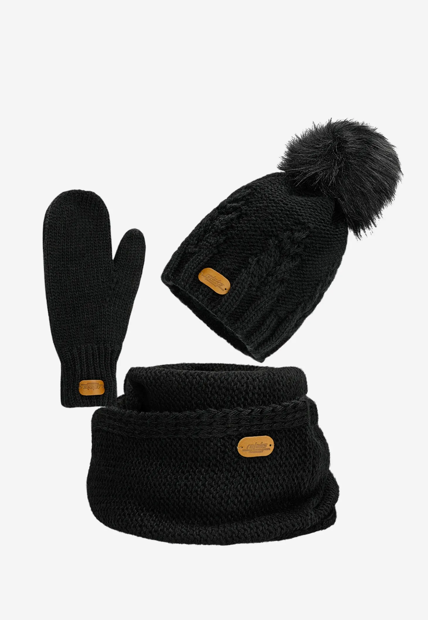 RELAKS zimowy zestaw - czapka + komin + rękawiczki w kolorze czarnym
