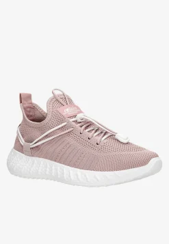 Różowe materiałowe sneakersy RELAKS na lekkiej białej podeszwie