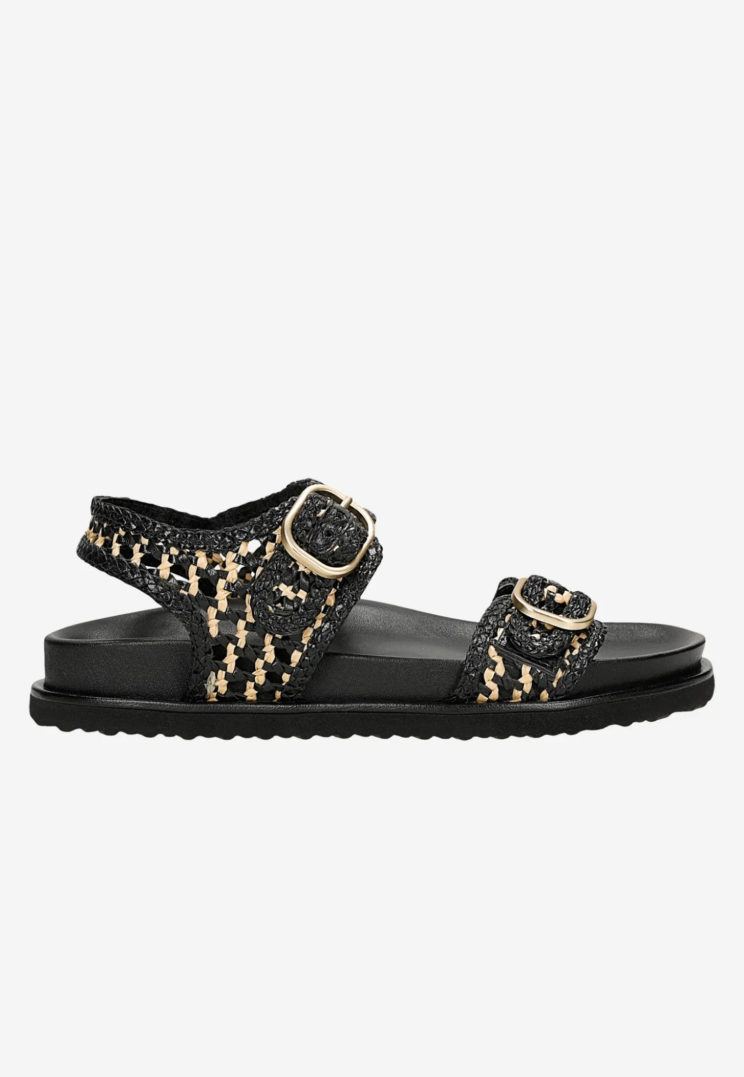 Sandały z plecionki w stylu boho z metalowymi klamrami
