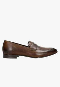 Skórzane loafersy męskie w kolorze brązowym