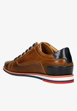Sneakersy męskie w kolorze jasnego brązu z granatowymi wstawkami