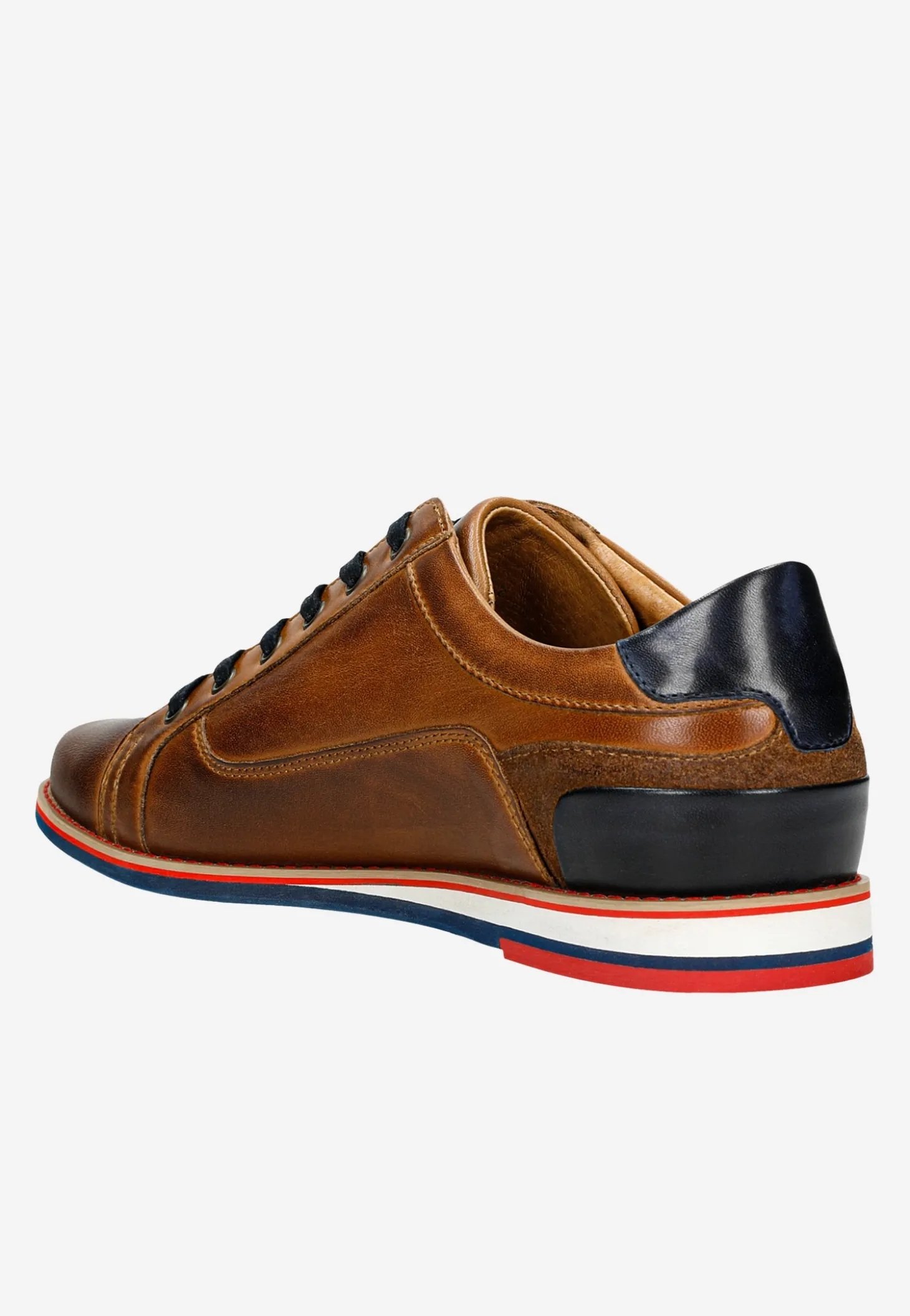 Sneakersy męskie w kolorze jasnego brązu z granatowymi wstawkami