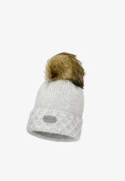 Szary zestaw BARTEK z wełną merino 85602-80 czapka z puchatym pomponem + komin