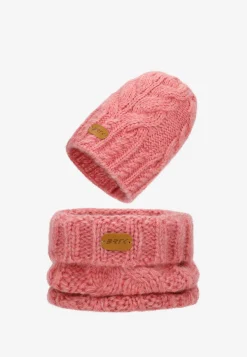 Zimowy zestaw dziewczęcy BARTEK z wełny merino 85604-85, różowa czapka + komin
