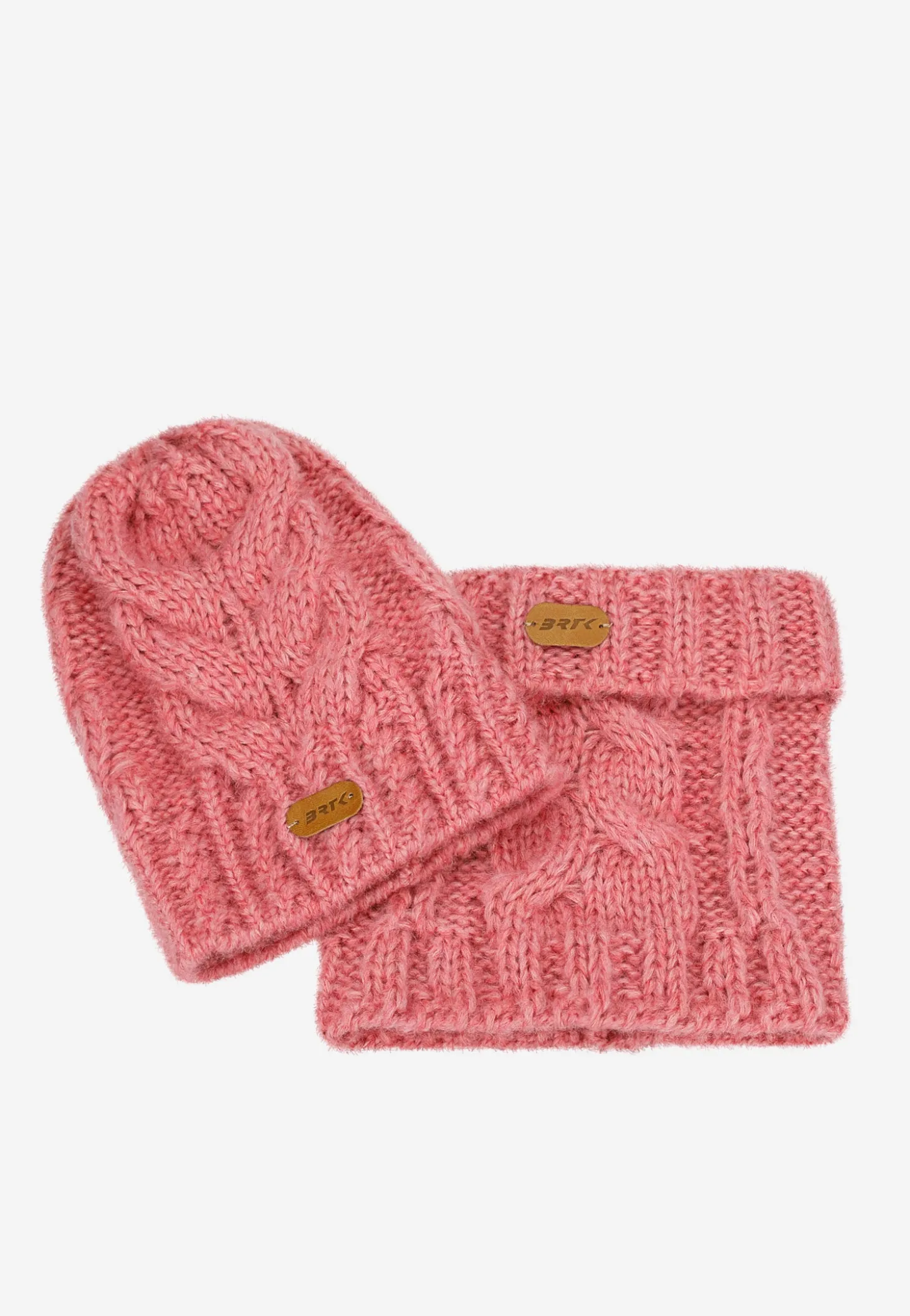Zimowy zestaw dziewczęcy BARTEK z wełny merino 85604-85, różowa czapka + komin